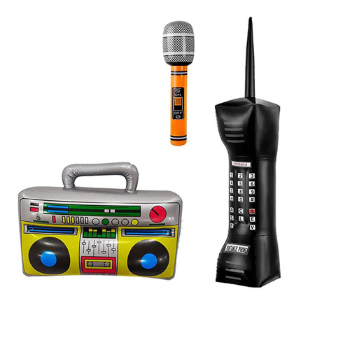 80s 90s Party Decorations 3 Pack Inflatable Radio Boombox Mobile Phone Inflatable Microphones for 80s 90s Party Decorations Hip Hop Themed Birthday Party Supplies