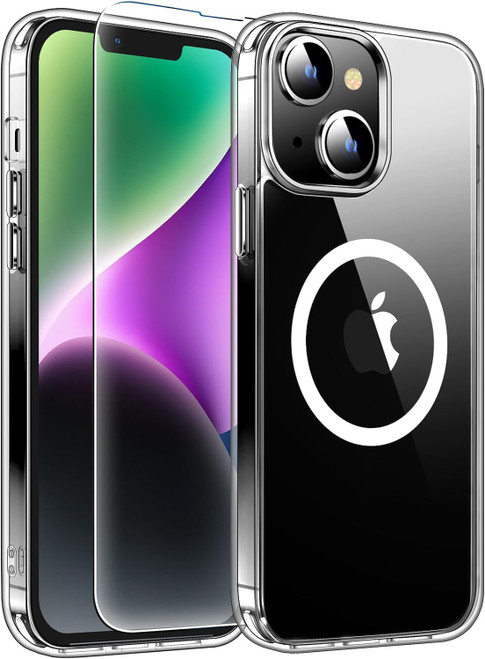 Redpepper Magnetic for iPhone 14 case[Compatible with Magsafe][Tempered Screen Protector][Non-Yellowing] Slim Shockproof for iPhone 14 Phone case Cover 6.1 Inch-Clear
