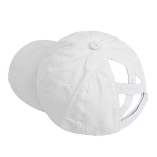 Criss Cross Ponytail Hat Washed Distressed Baseball Cap Adjustable High Messy Bun Ponycap for Women White Criss Cross Ponytail Hat Washed Distressed Baseball Cap Adjustable High Messy Bun Ponycap for Women White