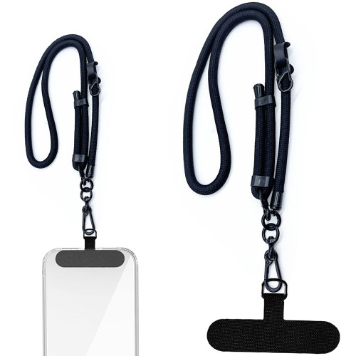 Cell Phone Lanyard,Universal Adjustable Detachable Crossbody Strap,0.4 Inch Thick Nylon phone Strap, Neck Lanyard with Phone Tether Patches Compatible with Most Smartphones (Black)