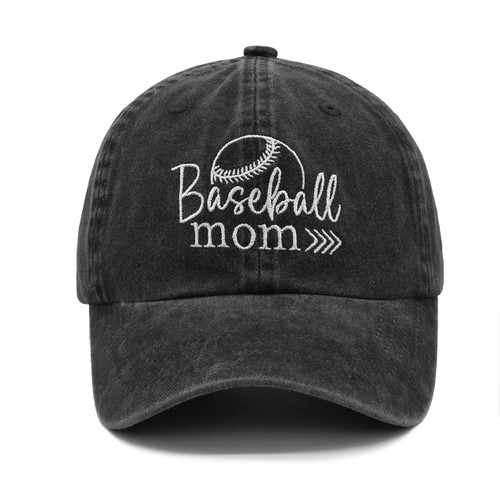 NVJUI JUFOPL Baseball Mom Hat, Embroidered Mama Hats Adjustable Washed Denim Baseball Cap for Women