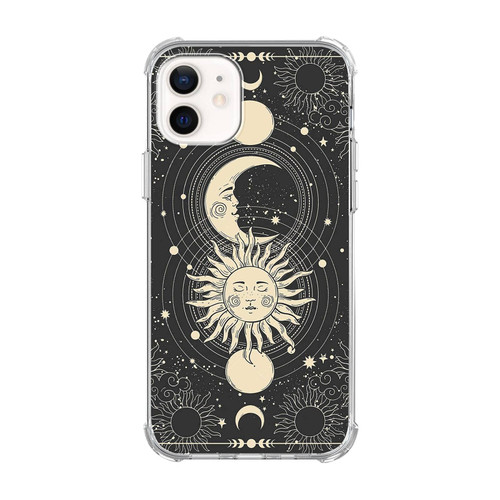 Fisgerod Black Celestial Sun and Moon and Star Phone Case Compatible with iPhone 12/ iPhone 12 Pro, Hippie Sun and Moon Case for iPhone 12/ iPhone 12 Pro, Unique Trendy Design TPU Bumper Cover Case