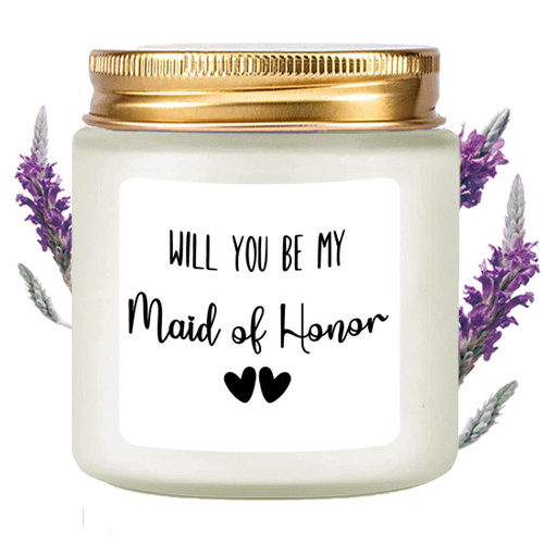 LAMIVEENLA Bridesmaid Gifts Scented Candle Lavender - Matron of Honor Gifts for Bridesmaids Matron of Honor Proposal Gifts Maid of Honor Proposal Gifts Soy Candle 4oz