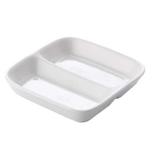 2PCS 3inch White Ceramic Serving Platter Rectangular 2 Compartment Appetizer Serving Tray Divided Spices Vinegar Nuts Sauce Dishes for Home Kitchen Restaurant
