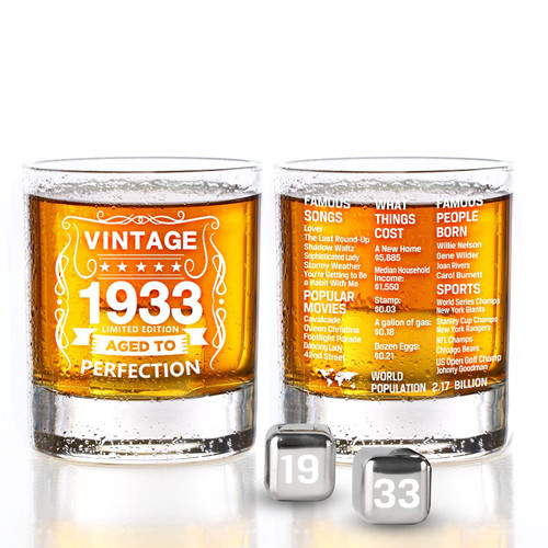 Old Fashioned Glasses-1933-Vintage 1933 Old Time Information 10.25oz Whiskey Rocks Glass -90th Birthday Aged to Perfection - 90 Years Old Gifts Bourbon Scotch Lowball Old Fashioned-1PCS Old Fashioned Glasses-1933-Vintage 1933 Old Time Information 10.25oz Whiskey Rocks Glass -90th Birthday Aged to Perfection - 90 Years Old Gifts Bourbon Scotch Lowball Old Fashioned-1PCS