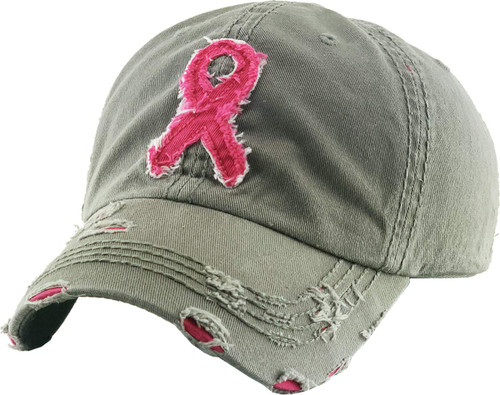 KBVT-212 MOS Pink Ribbon Breast Cancer Awareness Fight Hope Vintage Baseball Cap Hat Women Cotton Adjustable