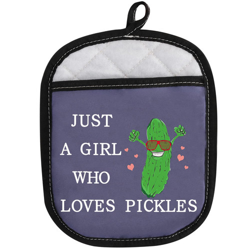 WZMPA Pickle Oven Mitt with Hot Pads Pickle Lovers Gift Just A Girl Who Loves Pickles Cooking Kitchen Glove for Pickle Food Fans (Pickles Holder)