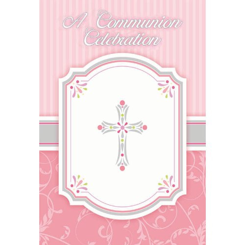 Amscan Communion Celebration Invitations Pack of 20 Pink