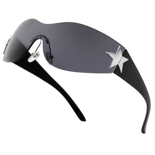 Teumire Y2K Sunglasses for Women Men Trendy Shield Wrap Around Sunglasses Rimless Oversized Fashion Frameless Sun Glasses(Black/Grey) Teumire Y2K Sunglasses for Women Men Trendy Shield Wrap Around Sunglasses Rimless Oversized Fashion Frameless Sun Glasses(Black/Grey)