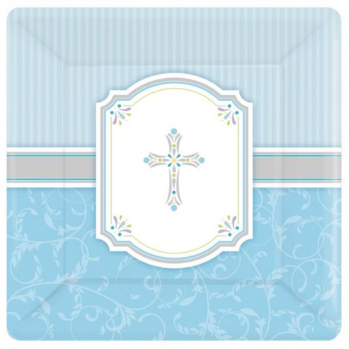 Amscan International Communion Blessing Blue 25.4 cm Paper Plates Square, Pack of 8