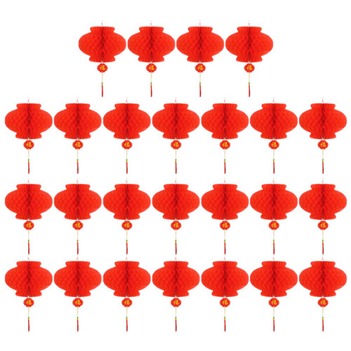 RUNROTOO 35 Pcs Chinese Spring Festival Lanterns Festival Hang Lanterns Plastic Paper Lanterns Chinese Style Lantern Chinese Lantern Decoration Good Luck Paper Lanterns China Mini
