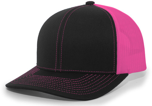 Pacific Headwear Standard Trucker Snapback Cap, Black/Pink/Black