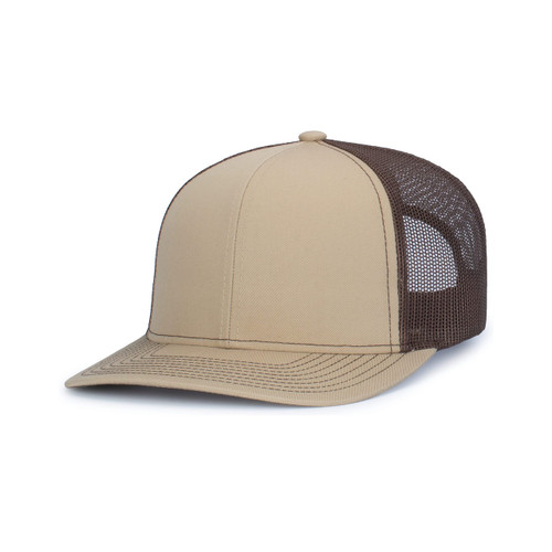 Pacific Headwear Standard Contrast Stitch Trucker Snapback, Khaki/Brown/Khaki, One Size