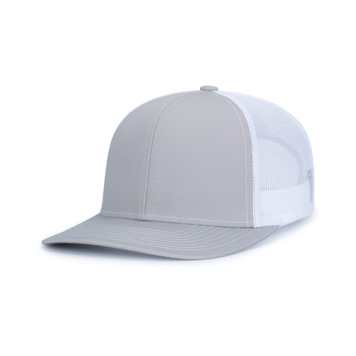 Pacific Headwear Standard Contrast Stitch Trucker Snapback, Silver/White/Silver