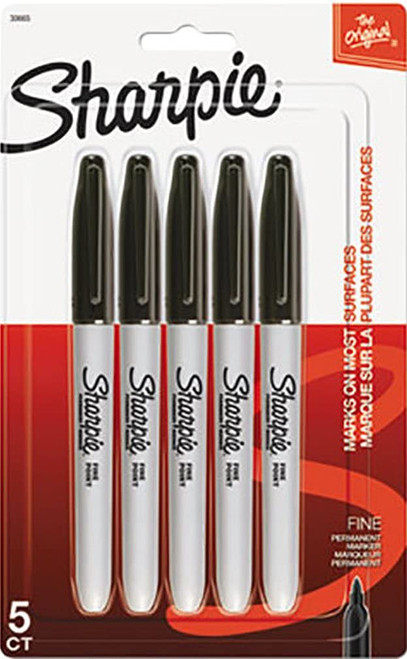 Sharpie Permanent Marker, Fine Point, Black, Pack of 5 (New Version)