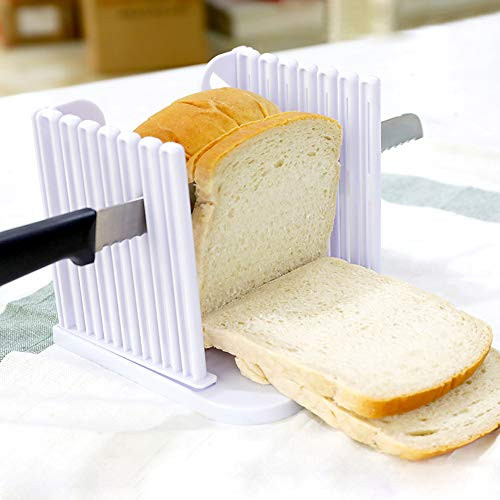 FayTun Bread Slicer Toast Cutting Guide Bagel Loaf Slicer Cutter Mold Sandwich Maker Toast Slicing Machine Foldable Adjustable & Customizable with 4 Slice Thicknesses (White)