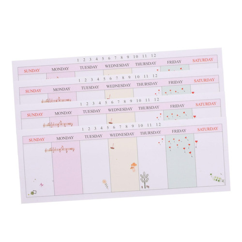 TEHAUX 4pcs Week Sticky Notes Sticky Planner Schedule Planning Sticker School Calendar Weekly Calendar Planner to Do List Planner Weekly Planner Notepad Cartoon Student Paper A Week