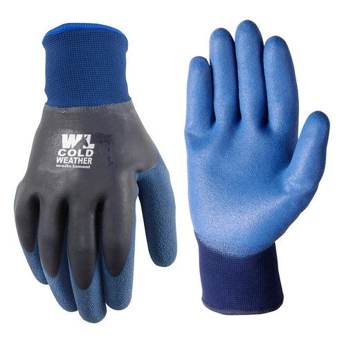 Men's HydraHyde Cold Weather Work Gloves, Water-Resistant Latex Double Coating, Large (Wells Lamont 575L) , Blue
