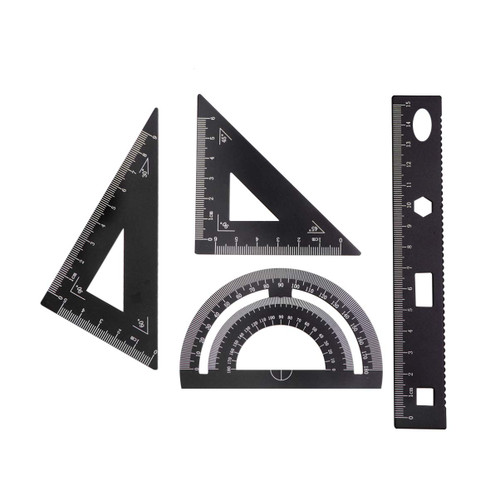 EXCEART 1 Set/ 4PCS Metal Ruler Set Aluminum Ruler Set Drafting Ruler Set with Triangle Protractor Linear Ruler Metal Drafting Set Geometry Kit Black
