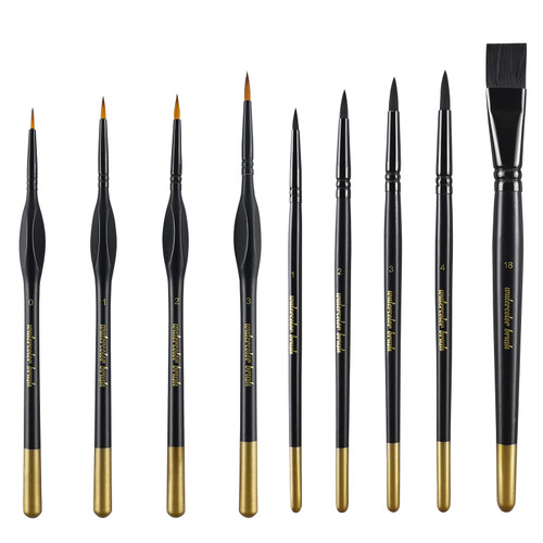 Detail Paint Brushes Set 9pcs Miniature Brushes for Fine Detailing & Art Painting Acrylic,Watercolor,Oil,Models Flat/Round Tip Detailed Watercolor Brushes Pens Set for Watercoloring Painting Drawing