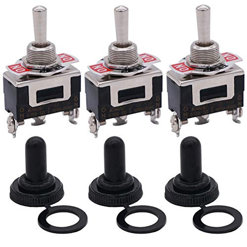 Twidec/Heavy Duty Rocker Momentary Toggle Switch 20A 125V SPDT 3 Position 3 Pin (ON)-Off-(ON) Switch with Metal Bat Waterproof Cap - Pack of 3, 2 Years Warranty Ten-123