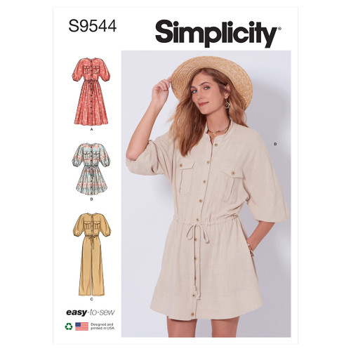 Simplicity Misses' Jumpsuit and Dress Sewing Pattern Kit, Code S9544, Sizes 16-18-20-22-24, Multicolor
