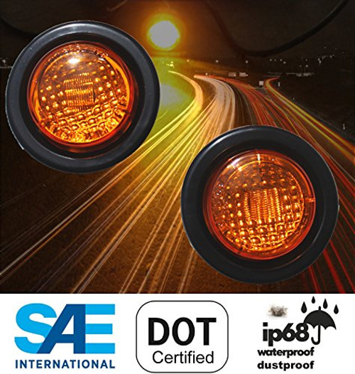 Pair of 2 LED 2" Round Clearance/Side Marker Light Kit Amber with Light and Grommet Truck Trailer RV 15103AK