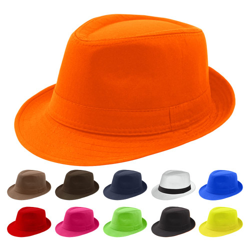 WFashionshop Unisex Classic Fedora Hat for Men Women Role Play Hats Detective Gangster Mobster (Orange), One Size