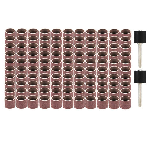 102 Pieces Sanding Drum Kit,100 Pieces 9.5mm #80 Grit Drum Sander Nail Sanding Band Sleeves and 2 Pieces Drum Mandrels for Rotary Tool