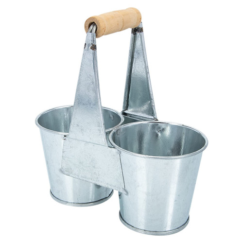 Happyyami Rustic Galvanized Planter Antique Galvanized Double Bucket with Wood Handle Iron Metal Twin Flower Pot Rustic Plant Holder Planter Baskets for Wedding Holiday Decoration Metal Bucket Pails