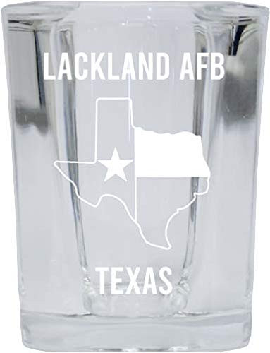 R and R Imports Lackland AFB Texas Souvenir Laser Etched 2 Ounce Square Shot Glass Texas State Flag Design