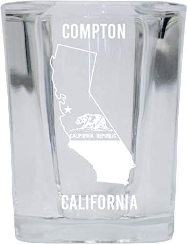 R and R Imports Compton California Laser Etched Souvenir 2 Ounce Square Shot Glass State Flag Design