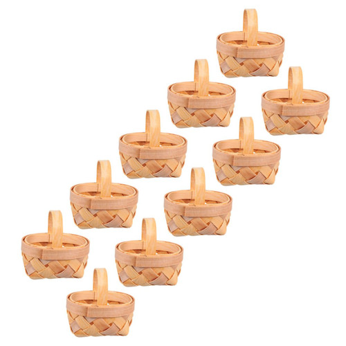 CAXUSD 10pcs Woven Basket Buckets for Kids Dollhouse Basket Storage Basket Woven Easter Flower Baskets Easter Basket Woven Candy Bulk Vegetable Basket Wooden Child Mini Finishing Basket