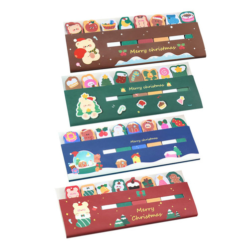 Gogogmee 4 Notebook Reading Notes Sticky Cartoon Book Tags Notepads Self Stick Memo Colored Page Markers Note Pad Tabs for Books Compact Page Markers Multifunction Student Paper