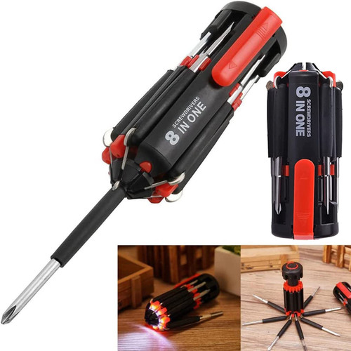 Multifunctional 8 Screwdrivers in 1 Tool with Worklight and Flashlight, Multi Screwdriver Hand Tool, Portable Screwdriver, Home Repair Tool Kit, All In One Screwdriver for Home Kitchen Car (1*PCS)