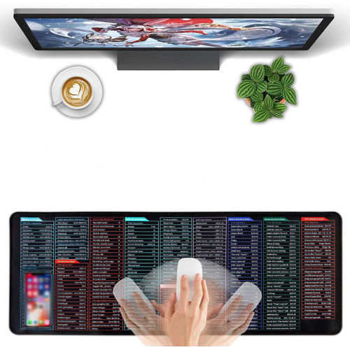 Keyboard Shortcuts Mouse Mat, Quick Key Super Large Keyboard Pad, Keyboard Pad with Shortcuts Office Software Pattern for Office Home Computer Desk Mat (31.5 * 11.8IN)