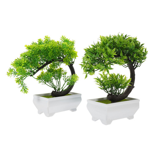 FUNOMOCYA 2pcs Bonsai Tree Decor Fake Bonsai Fake Plant Model Artificial Tree Fake Potted Tree Green Plants Potted Plant Plastic Indoor Ornaments