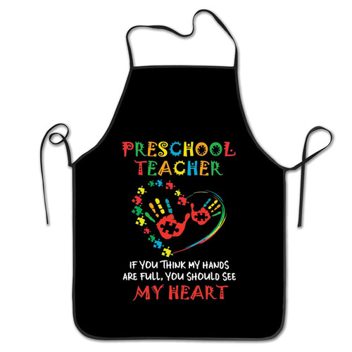 Chef Apron Preschool Teacher If You Think My Hands Are Full Aprons Personalized Aprons For Cooking Restaurant Chef Apron, Black, 20.5 x 28.3 Inch