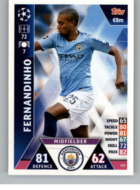 2018-19 Topps UEFA Champions League Match Attax #153 Fernandinho Manchester City FC Official Futbol Soccer Card