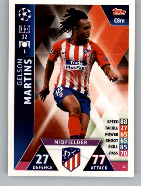 2018-19 Topps UEFA Champions League Match Attax #33 Gelson Martins Club Atletico De Madrid Official Futbol Soccer Card 2018-19 Topps UEFA Champions League Match Attax #33 Gelson Martins Club Atletico De Madrid Official Futbol Soccer Card