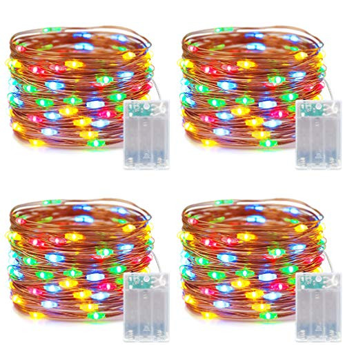 Xingpold 4 Pack Led String Lights,50Led 16.4ft/5m Copper Wire Battery Operated String Lights,Fairy String Lights Battery Powered for Indoor Bedroom Home Christmas Tree Party(Multicolor,Set of 4)