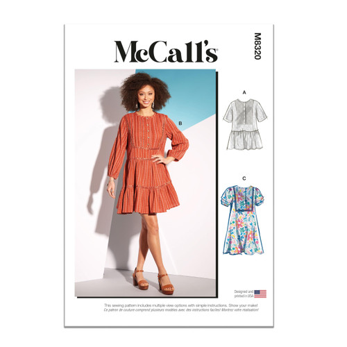 McCall's Misses' Tunic and Dresses Sewing Pattern Kit, Design Code M8320, Sizes LRG-XLG-XXL