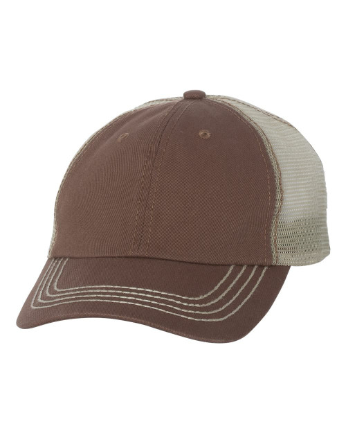 Mega Cap Washed Twill Trucker Cap One Size Coffee/ Khaki