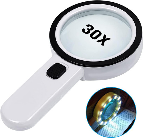 Magnifying Glass with Light, 30X Handheld Large Illuminated Magnifiers, Reading Magnifying Glass with for Seniors Read, Coins, Stamps, Map, Inspection, Macular Degeneration Magnifying Glass with Light, 30X Handheld Large Illuminated Magnifiers, Reading Magnifying Glass with for Seniors Read, Coins, Stamps, Map, Inspection, Macular Degeneration