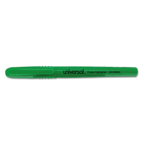 Universal 08852 Pocket Clip Highlighter, Chisel Tip, Fluorescent Green Ink, Dozen