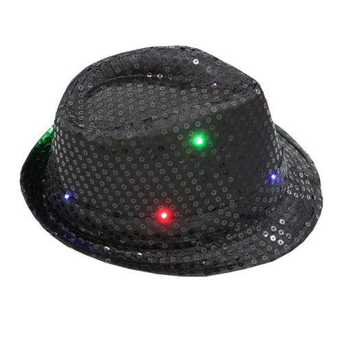 LED Light Up Flashing Fedora Hat for Men and Woman Unisex Sequin Fedora Jazz Dance Party Accessory Fashion Hat Black