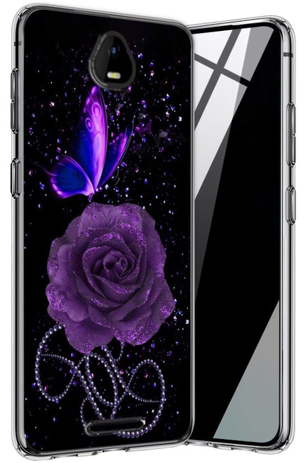 JANENFNA Case for Schok Volt SV55, Clear Soft Flexible TPU Cell Phone Case for Schok Volt SV55, Lightweight Shockproof Anti-Scratch Cases Cover for Schok Volt SV55 SV55216, Purple Rose Butterfly