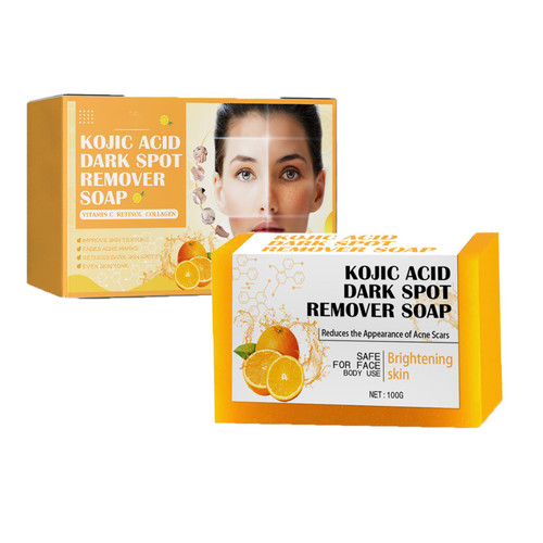 Qcvkou Kojic Acid Dipalmitate Soap, Kojic Acid Soap, Lemon Turmeric Kojic Acid Soap, Dark Spot Correcting Soap, Gentle Soap for Face and Body with a Foaming, For Men Women All Skin Types (1 PCS)