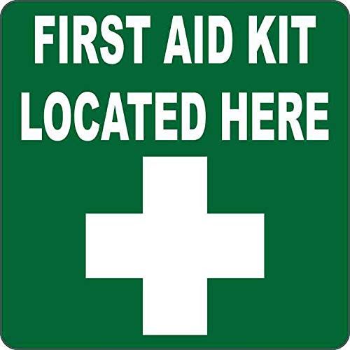 StickerTalk First Aid Kit Located Here Magnet, 5 inches by 5 inches