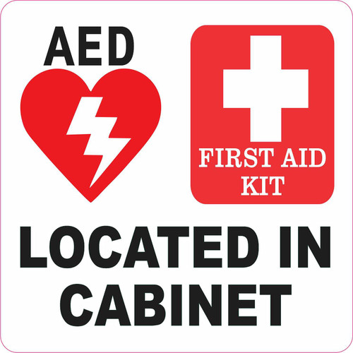 StickerTalk AED and First Aid Kit Located in Cabinet Magnet, 5 inches by 5 inches